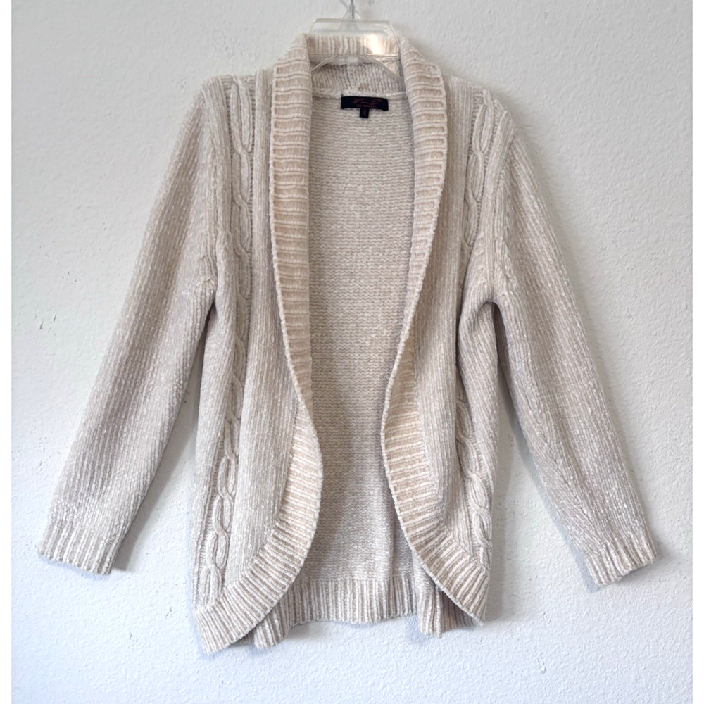 Kian D Chenille Cardigan Sweater Women’s Small‎ Open Front Cable Knit Beige